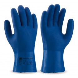 Guante de trabajo PVC azul estanco capa rugosa en mano de 27 cm MARCA 688 PVC27B