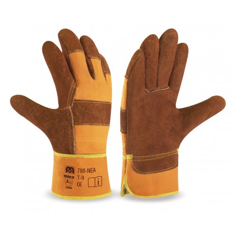 Guante mixto de serraje vacuno 1a color marron manguito rigido 3143 MARCA 788 NEA