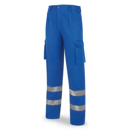 Pantalón azulina algodón 245 g. con bandas reflectantes.