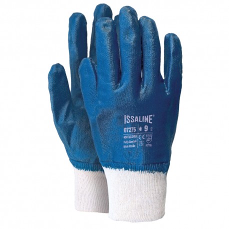 Guante de trabajo en malla con puño impregnado íntegramente en nitrilo.