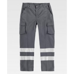 Pantalón elástico multibolsillos con dos cintas reflectantes WorkTeam B1437