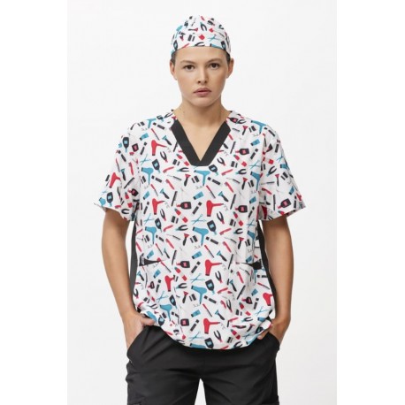 Casaca unisex combinada Peluquería Manga Corta elástica WorkTeam B9867