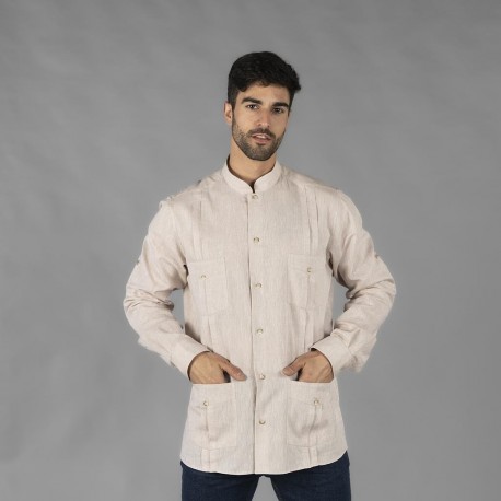 Guayabera hombre BORNEO – Garys 210003 (lino algodón, semi ajustada)