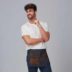Delantal corto vaquero y piel 30×42 – Garys 100003 | 3 bolsillos y hebilla