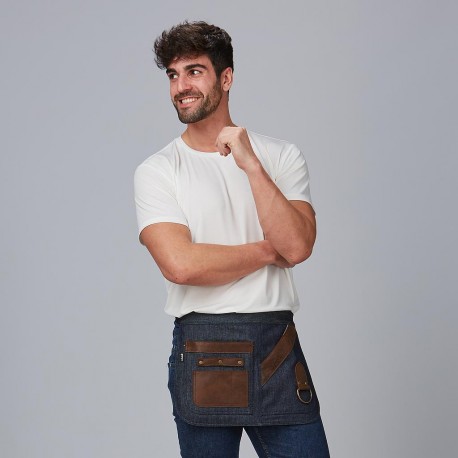 Delantal corto vaquero y piel 30×42 – Garys 100003 | 3 bolsillos y hebilla
