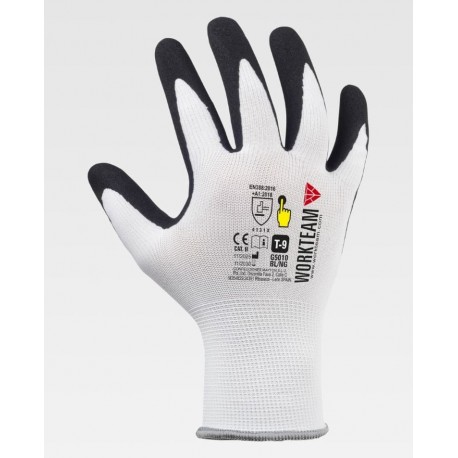Guantes nitrilo microporoso poliéster 13G táctiles WorkTeam G5010 | Suministros Laborales