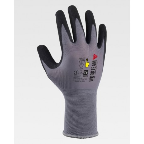 Guantes nitrilo microporoso poliamida 15G táctiles WorkTeam G5020 | Suministros Laborales