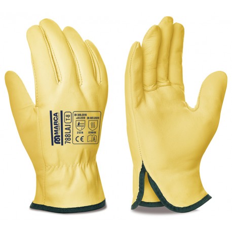 Guante Conductor de Piel Flor Vacuno Amarillo con Ribete Marca PL 788LAJ | Suministros Laborales