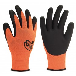Guante de Poliamida y Licra Naranja con Espuma de Nitrilo Marca PL 688NYNF | Suministros Laborales
