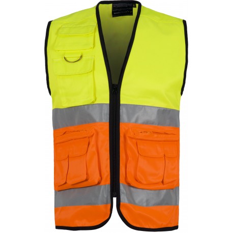Chaleco de trabajo multibolsillos combinado alta visibilidad WorkTeam C4046